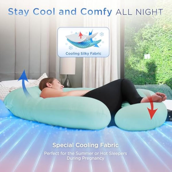 PinkFoggie Cooling Pregnancy Pillow,U Shaped Full Body Pillows for Sleeping Support, 57 Inch Maternity Pillow for Pregnant Women with Cooling Silky Cover,Buttery Soft,Super Breathable for Hot Sleeper