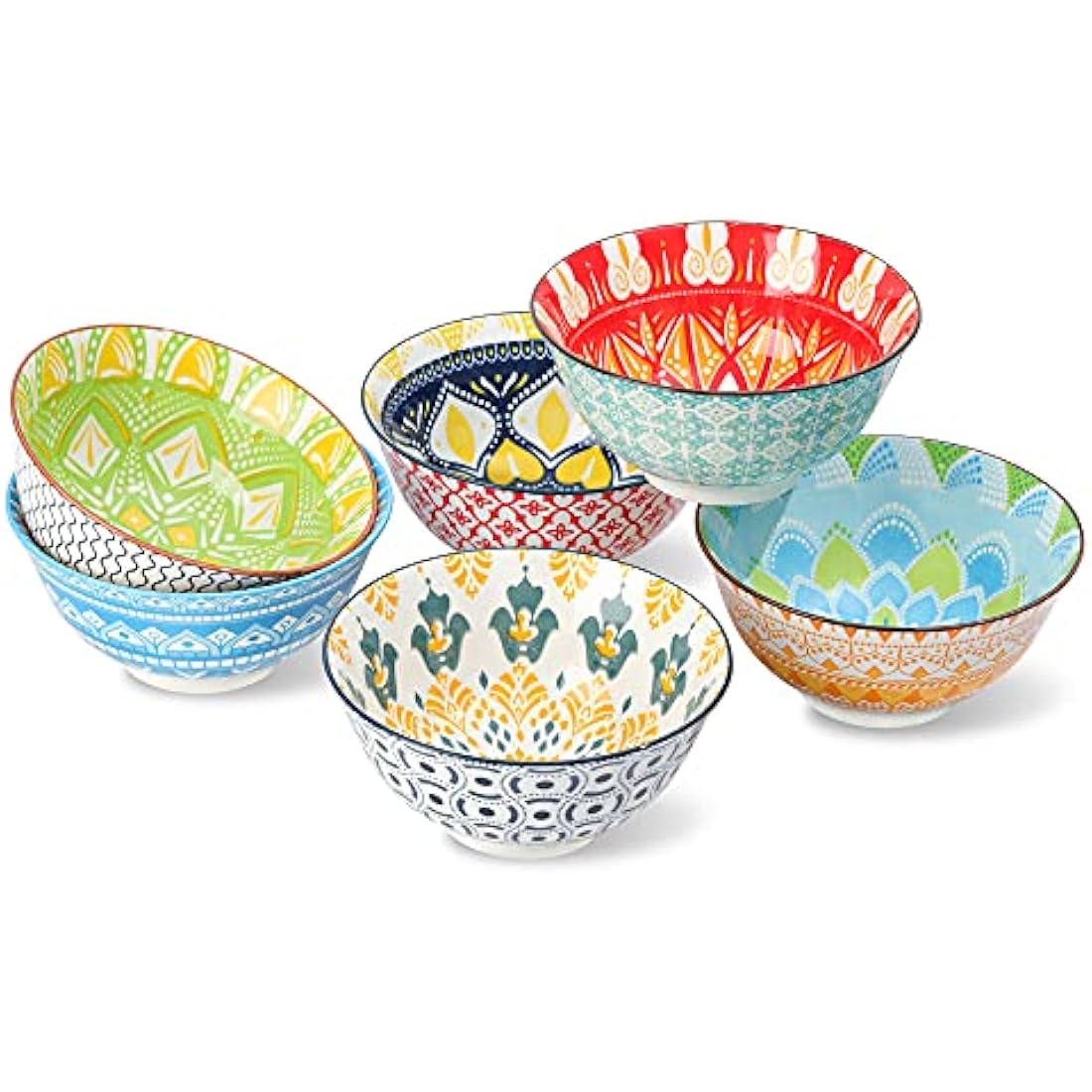 AHX Cereal Bowls Porcelain 24 oz - Salad Soup Bowl Colorful 6.25" - Deep Bowls for Serving Ramen | Noodle | Pasta | Pho | Oatmeal - Microwave and Dishwasher Safe - Set of 6