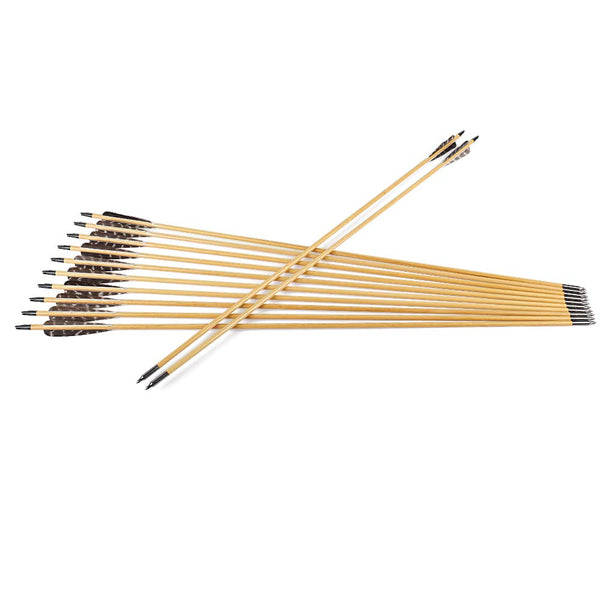 30 Inch Wooden Arrows Hunting 4 Inch Turkey Feathers Fletching Practice Target Arrow for Traditional Recurve Bow Horsebow Longbow (Pack of 12)
