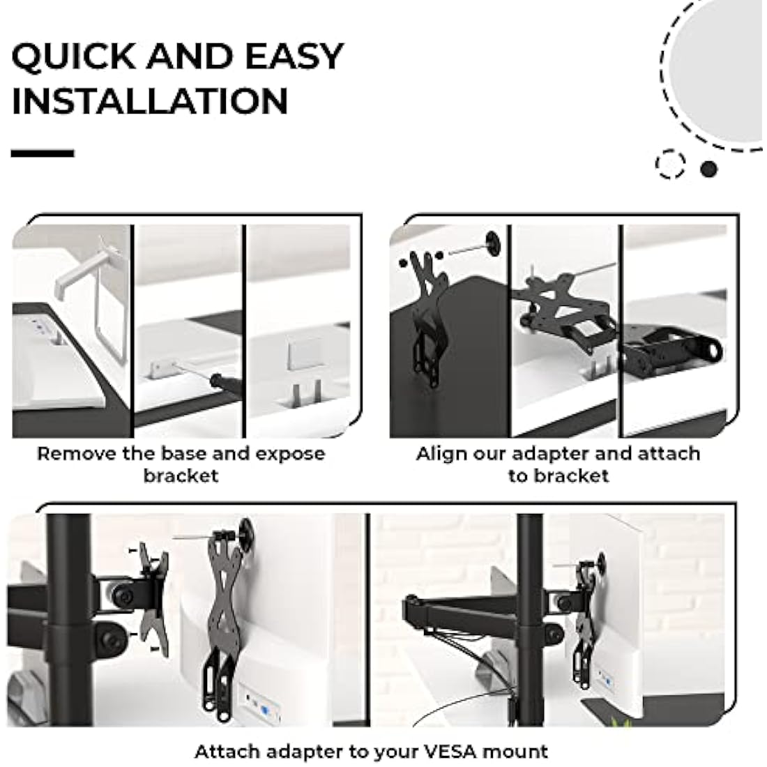HumanCentric VESA Mount Adapter for HP Monitors 22er, 22es, 22f, 23er, 23es, 23f, 24ea, 24ec, 24er, 24es, 24f, 24fw, 25er, 25es, 25f, 27er, 27ea, 27es, 27f, 27fw, 27ec VESA Adapter Bracket (White)