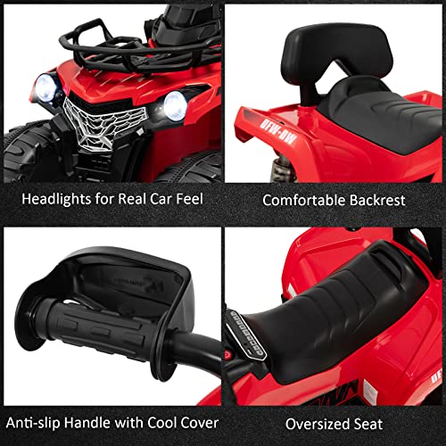 COSTWAY 12V Electric Kids Quad Bike, Battery Powered Ride on Car ATV with Head lights, Music, MP3, Storage Basket, Backward Function, for Boys and Girls Aged 3-8 Years (Black)