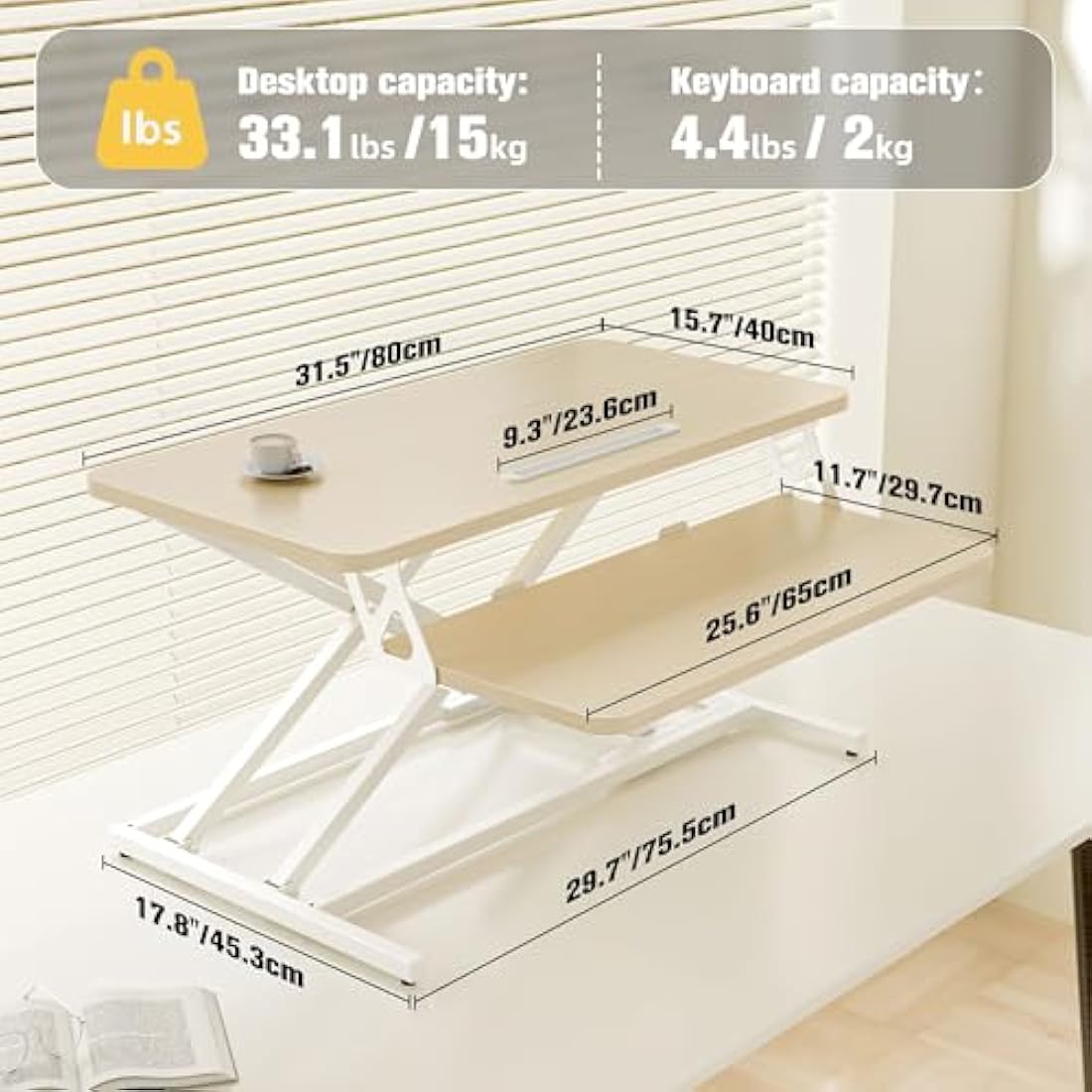 ERGOMAKER Height Adjustable Standing Desk Converter - 81cm (32 Inch) Wide Platform Tabletop Workstation - Quick Sit to Stand Desk Riser for Dual Monitors Golden Oak