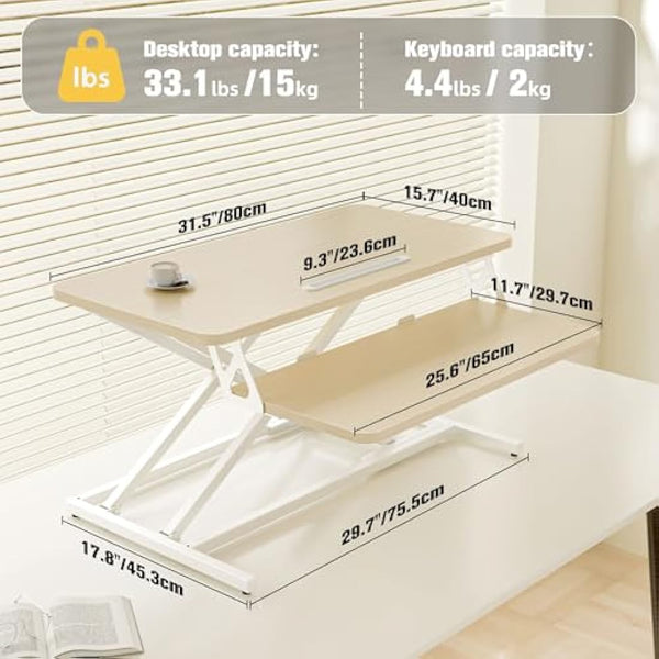 ERGOMAKER Height Adjustable Standing Desk Converter - 81cm (32 Inch) Wide Platform Tabletop Workstation - Quick Sit to Stand Desk Riser for Dual Monitors Golden Oak