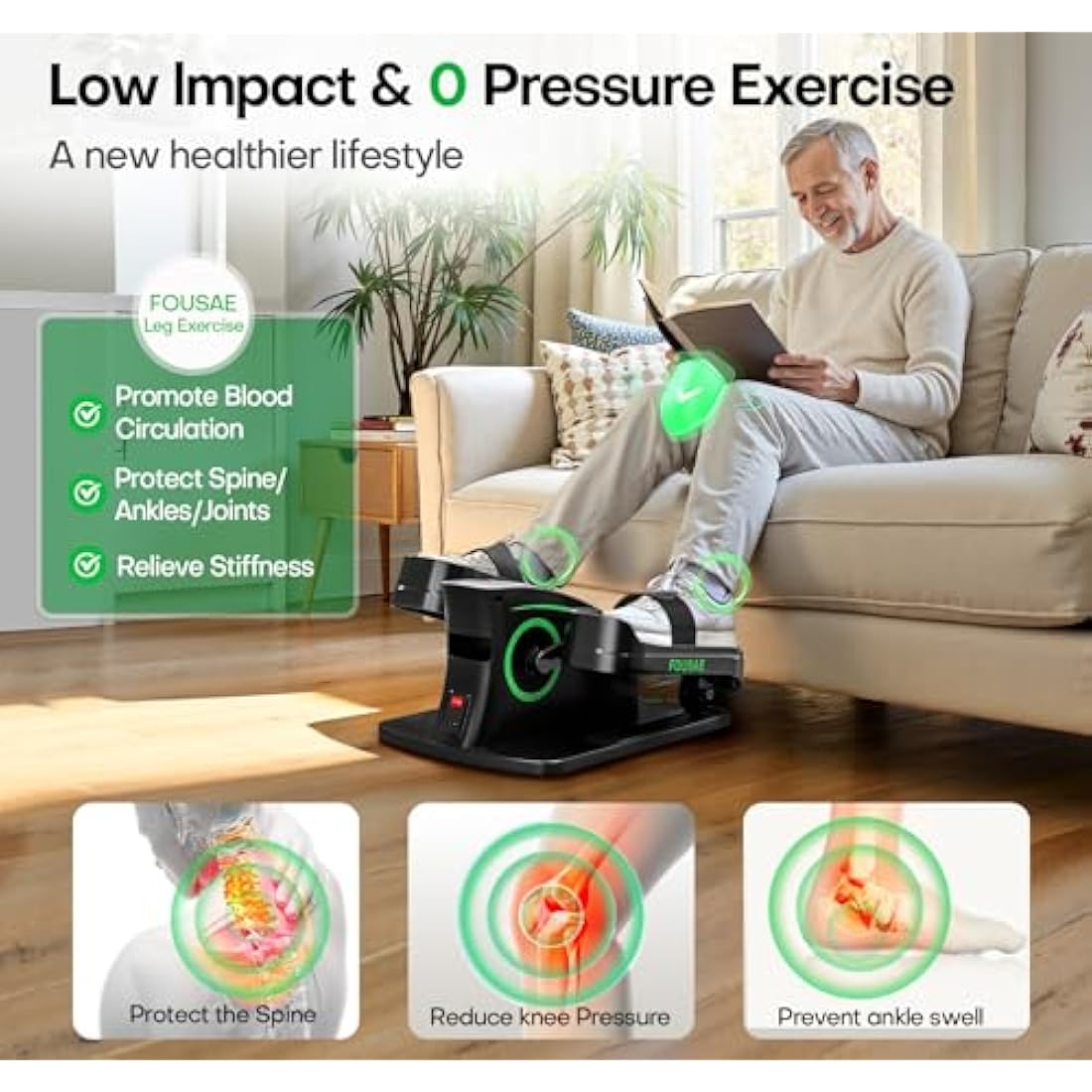 FOUSAE Under Desk Elliptical Machine for Home, 2 in 1 Electric Pedal Exerciser, Electric Leg Exerciser for Seniors with 15 Adjustable Speed, Seated Cross Trainer with Remote Control & Non-Slip Pad