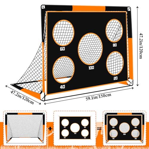 Gofady 2-in-1 Football Goal for Kids - Portable & Durable Soccer Training Net with 5 Target Ranges, Foldable Design, Carrying Bag, Easy Assembly for