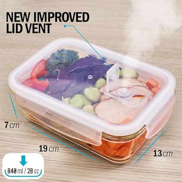Igluu Meal Prep Glass Containers with Air Vents Lids 5 Pack Rectangle 840ml 28oz BPA-Free Meal Prep Containers Reusable – Borosilicate Glass, Oven Safe