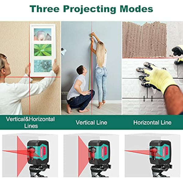 HYCHIKA Laser Level, Laser Levels Self Leveling with Double Laser Module, Laser Spirit Level with 2 Lines Horizontal/Vertical, Flexible Magnetic Base, 2 x AA Batteries Included