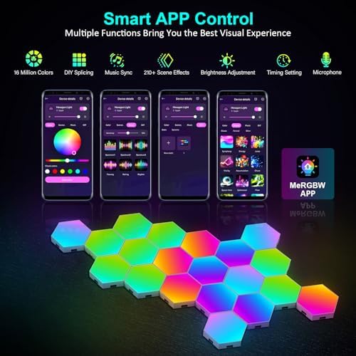 Kangtaixin Hexagon LED Lights — 20 Pack Hex Wall Light RGB Gaming Panels Hexagonal Smart Lighting Panel Sync to Music for Room Bar Gaming Setup Bedroom