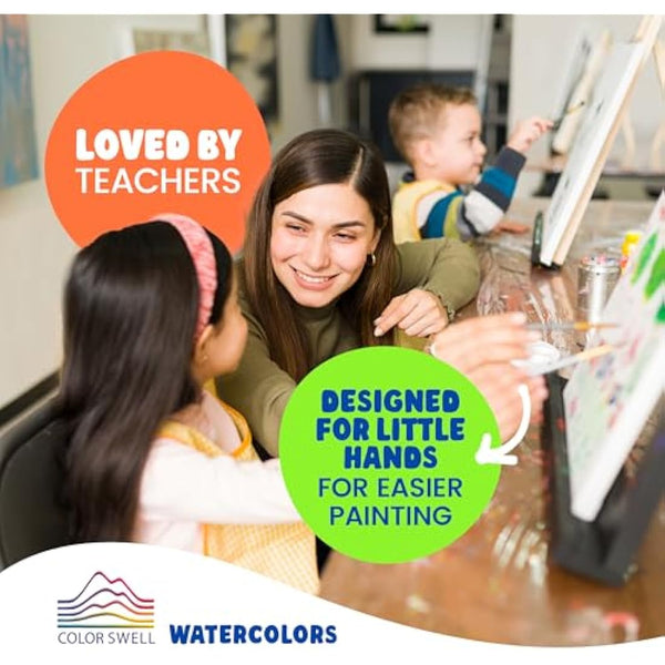6 Set Watercolour Paint Pack with Wood Brushes 8 Colours Washable Water Colours Perfect for Kids Adults Parties Students Classroom Bulk by Color Swell