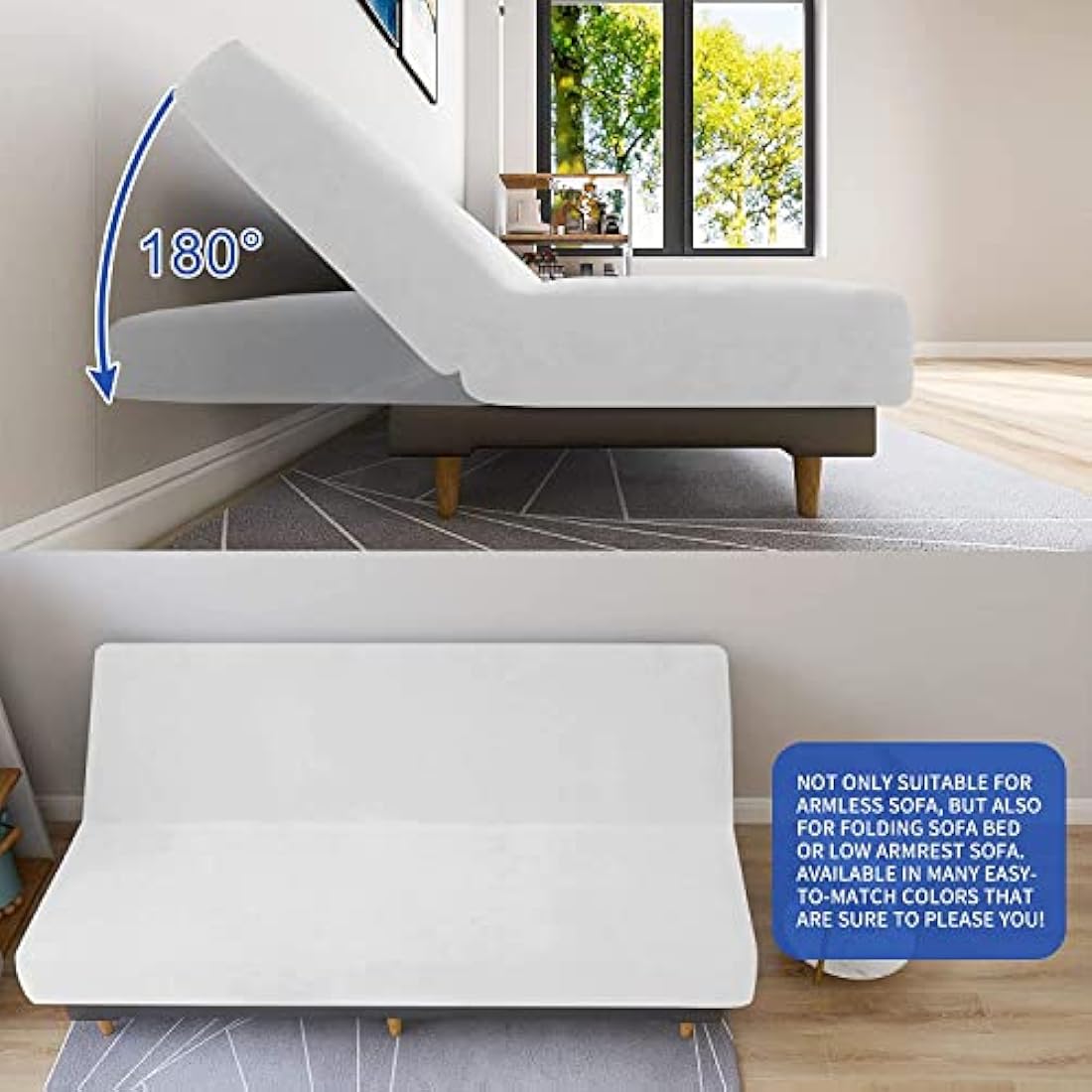 XINEAGE Velvet Futon Cover High Stretch Armless Couch Covers Spandex Fabric Sofa Bed Slipcover Anti Slip Furniture Protector with Elastic Bottom Machine Washable (Futon, White)