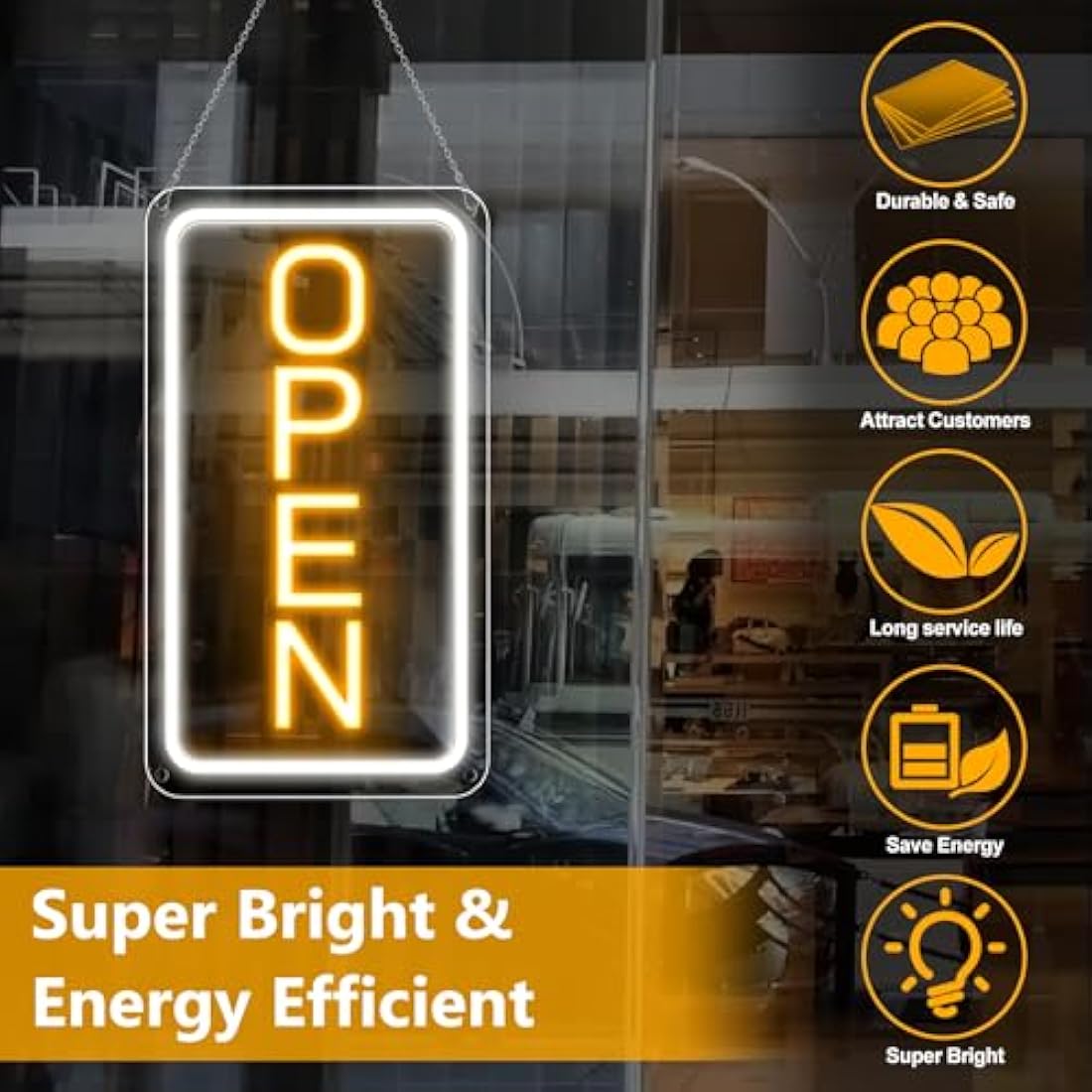 16"x 9" Adjustable Brightness Open Signs for Business, Ultra Bright Lighted Sign Open Powered by USB with ON/OFF, Electric Light up Sign for Stores, Restaurants Offices Retail Shops Window Storefronts