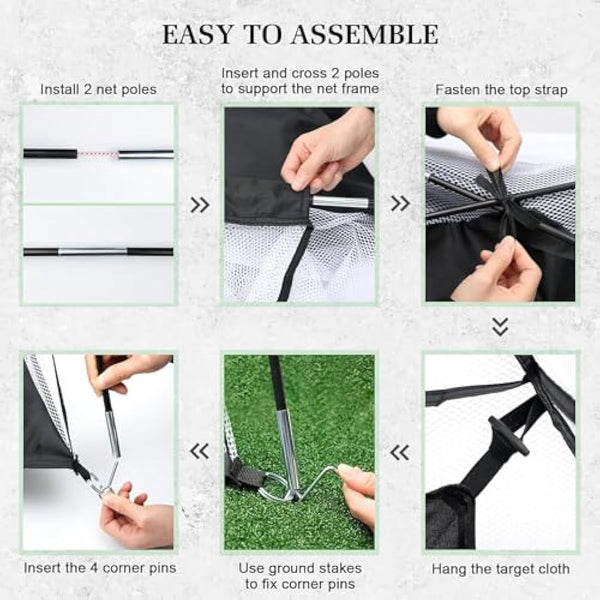 Golf Practice Net 10×7×6 ft (3×2.1×1.8 m) with Tri-Turf Mat – Indoor & Outdoor Golf Hitting Net for Backyard Driving, Chipping, Swing Training – Includes Target, Balls, Tee & Carry Bag