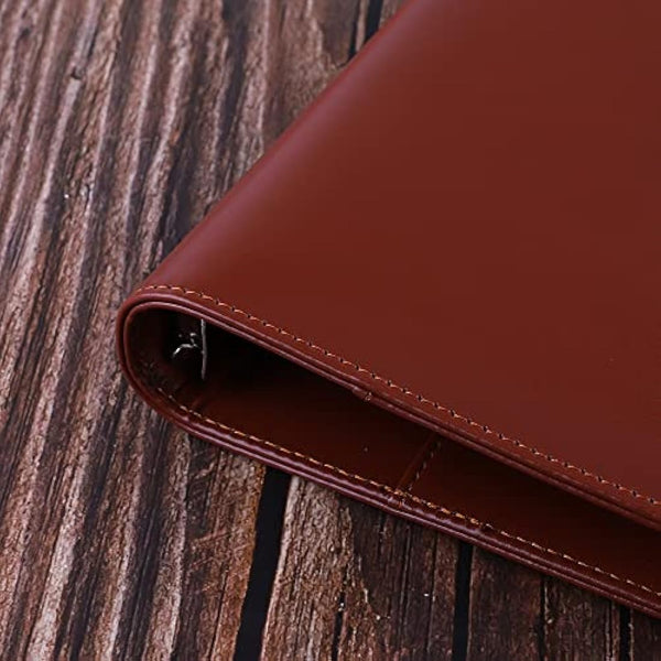 HAUTOCO PU Leather A5 Ring Binder Cover Refillable 6 Ring Budget Binder Notebook Organiser for A5 Refill Paper Insert for Office, School, and Travel, Brown