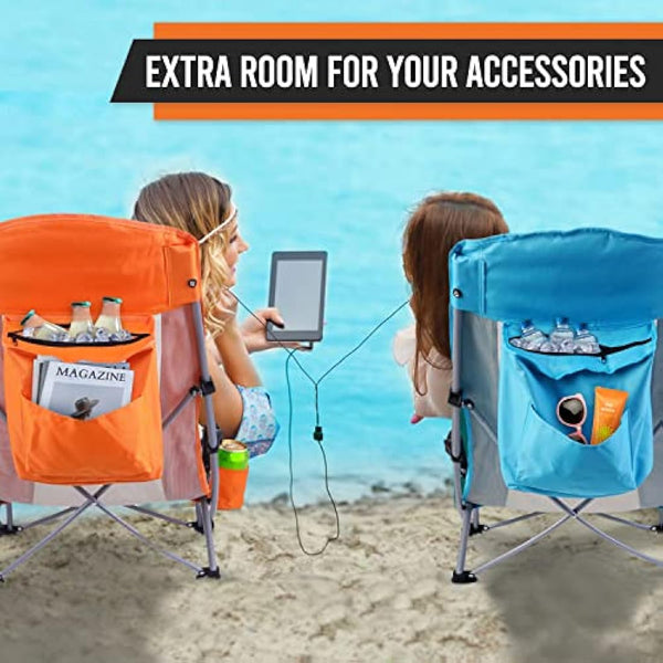 Nice C Beach Camping Chair, Folding Chair w/Cooler High Back, Ultralight Chair with Cup Holder & Carry Bag Compact & Heavy Duty Outdoor, Camping, BBQ, Beach, Travel, Picnic, Festival (2 Of Orange)