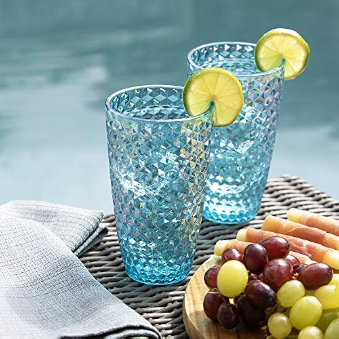 BELLAFORTE Shatterproof Tritan Plastic Tall Tumbler, Set of 4 Cups, 562ml - Laguna Beach Drinking Glasses - Unbreakable Drinking Glasses for Parties - BPA Free - Dishwasher Safe - Blue