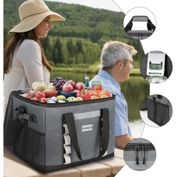INSMEER Large Cooler Bag 65 Can, Soft Cooler Insulated 48L Foldable/Collapsible/Leakproof,with Opener&Removable Shoulder Strap, Portable Thermal Bag for Beach Picnic Grocery Shopping Camping