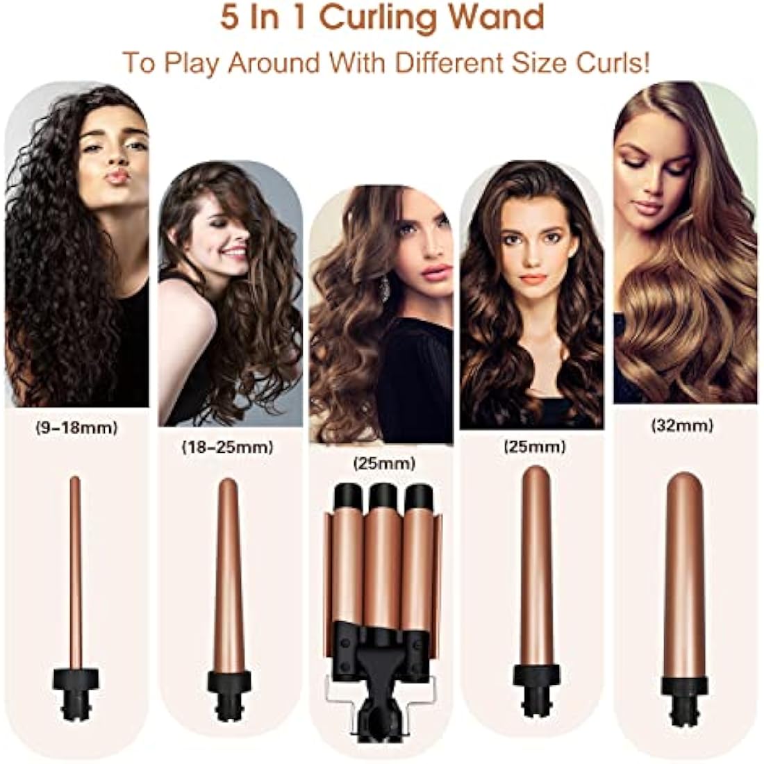 janelove Hair Curler, Curling Wand, with 3 Barrel Hair Waver, from 19 mm to 25mm Waver Curling Wand, LCD Display /180-450°F Temp Adjustment (Gold)
