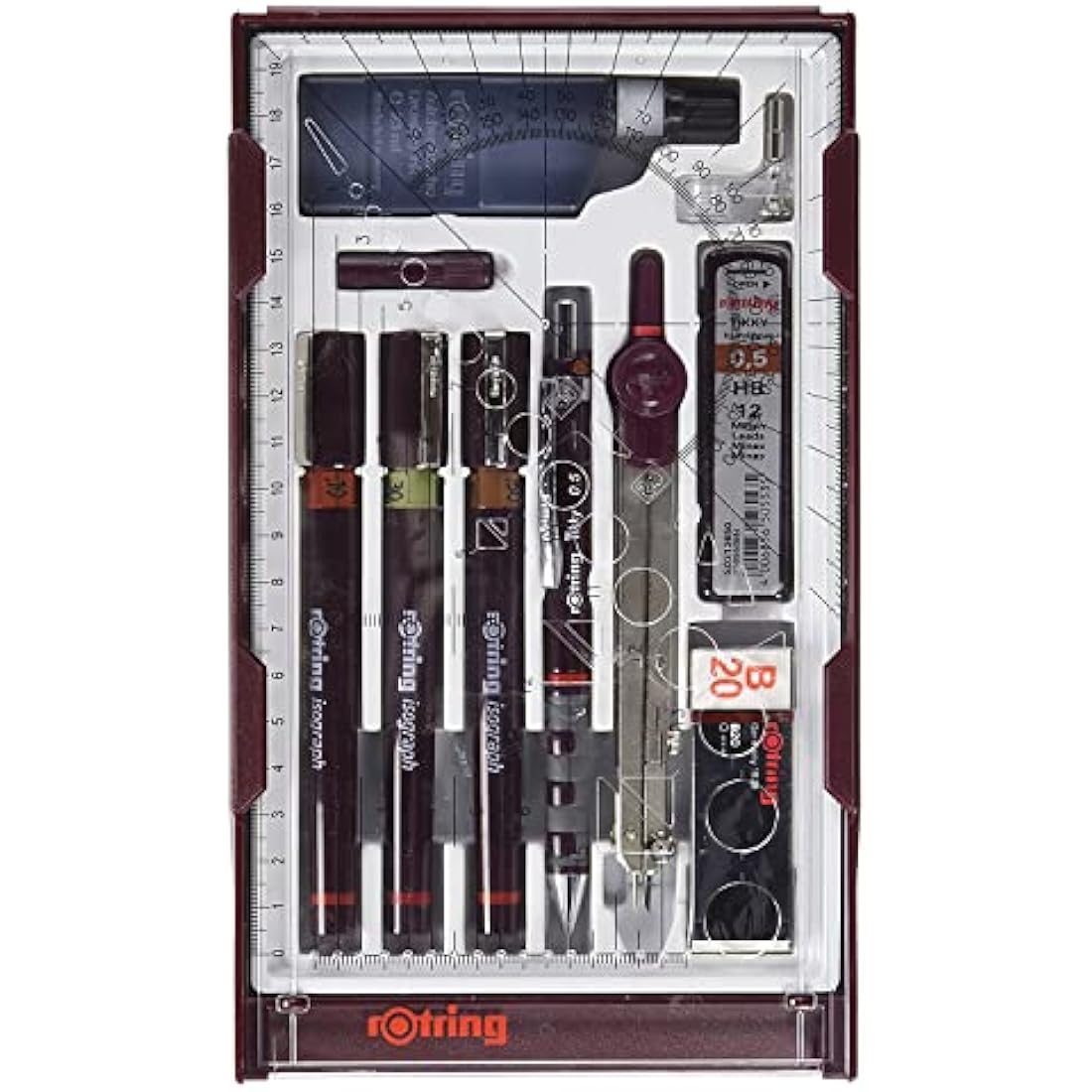rOtring Isograph Technical Pen Master Set | 3 Fineliners (0.10mm, 0.30mm, 0.50mm), Mechanical Pencil (0.5mm), Compass & Accessories | 10-Piece Set in Case