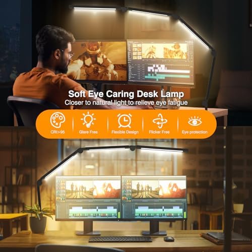 AILBTON LED Desk Lamp with Clip,Multi-Angle Flexible 4 Sections 3 Light Sources Office Desk Lamp,4 Color Temperatures and 5 Brightness Levels,Night Eye Care Table Lamp