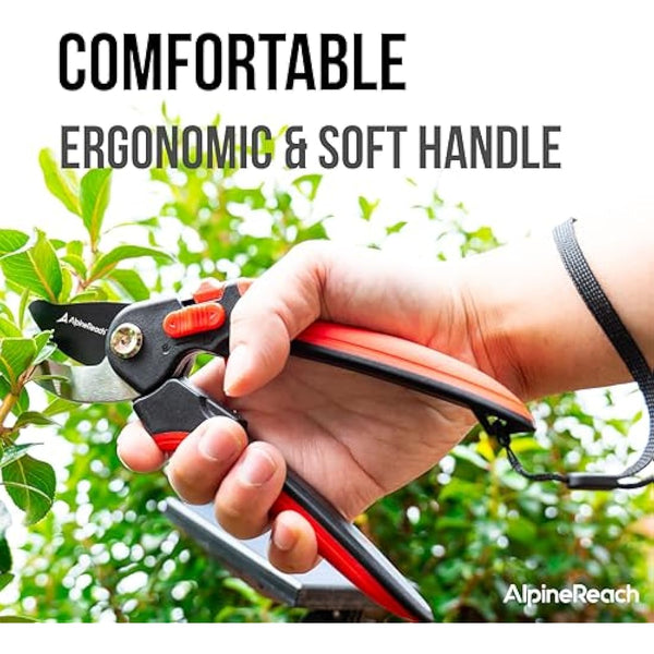 AlpineReach Secateurs Set Bypass and Anvil for Gardening, Sharp Ergonomic Pruners, Adjustable Soft Handle for Small & Large Hands, Heavy Duty High Carbon Steel Blade Pruning Shears, Gift Box