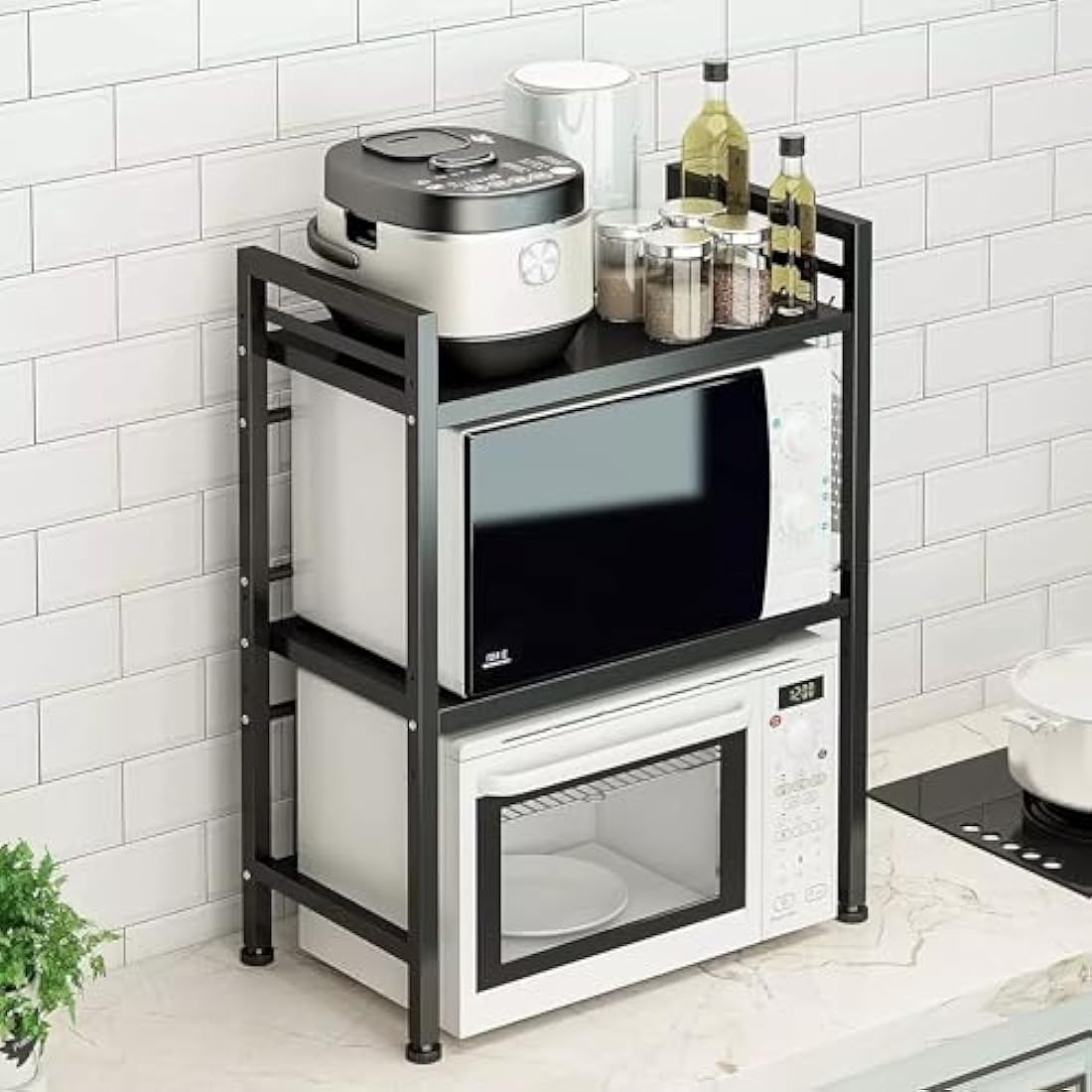 Multibao Expandable Microwave Shelf, 3 Tier Microwave oven Rack Stand Storage Holder Kitchen Corner Shelf Desktop Printer Shelf Rack, Bakers Rack (White)