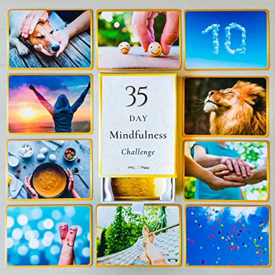 Jolly Piggy 35 Day Mindfulness Challenge Cards, Anxiety Relief Gift for Women, Men & Teens Bonus Wellness Ebook | Great Secret Santa Gift & Stocking Filler