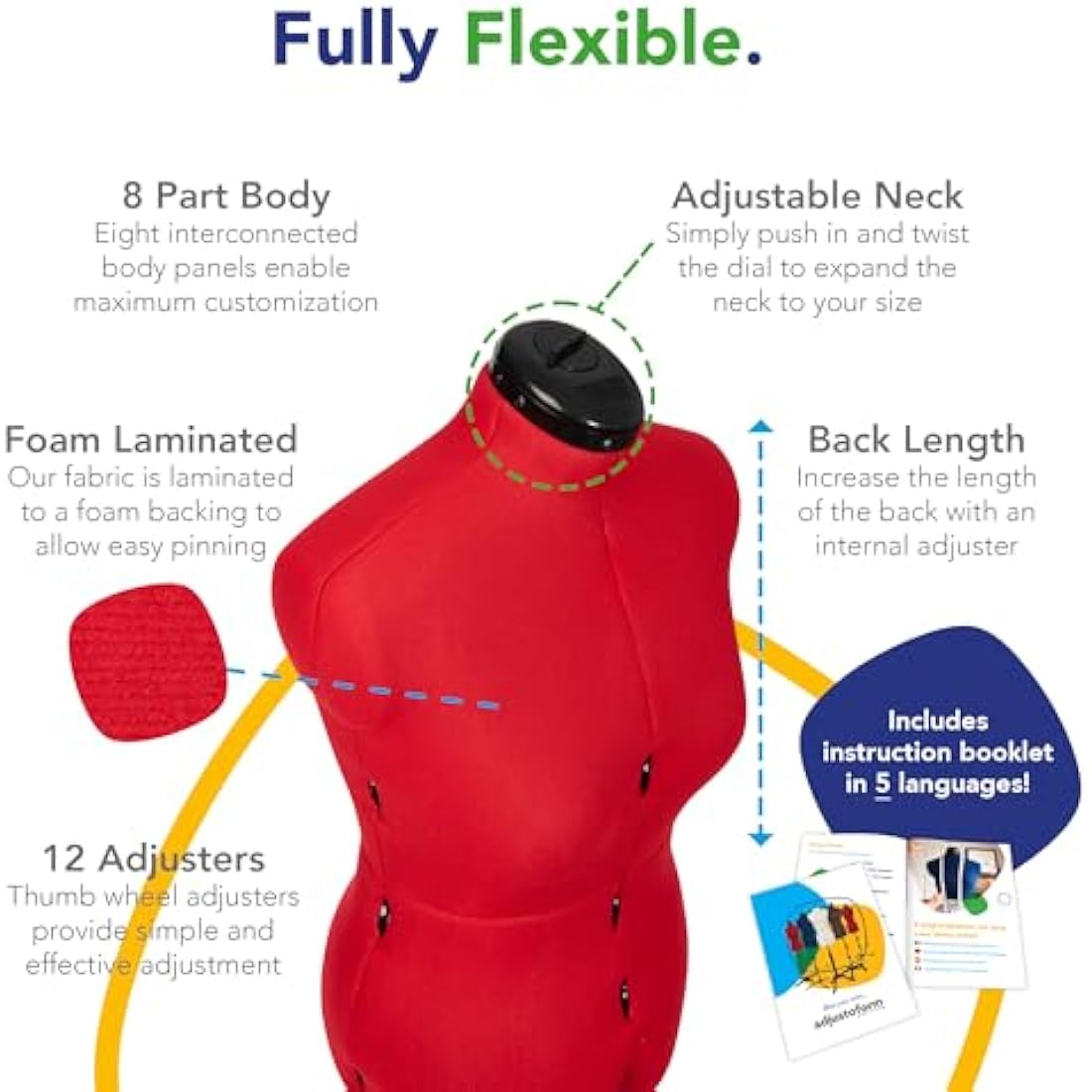 Adjustoform Sew Simple 8 Part Medium Poppy Red Adjustable Dress Form (UK Dress Size 14-20)