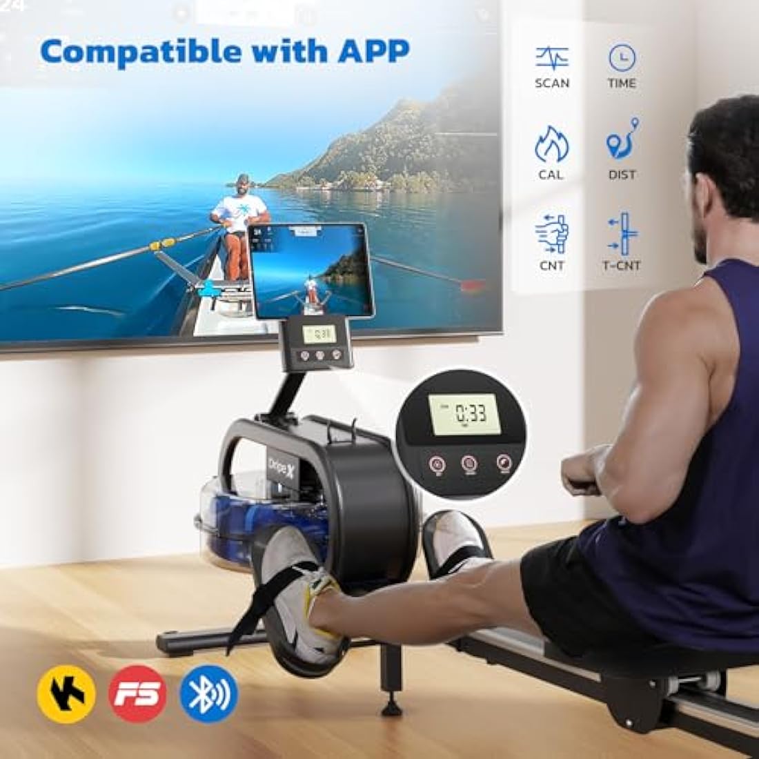 Dripex Rowing Machines for Home Gym, Water Rowing Machine, Adjustable 6 Levels Water Resistance, 150KG Weight Capacity, Bluetooth, LCD Monitor & Tablet Holder for Full Body Workout