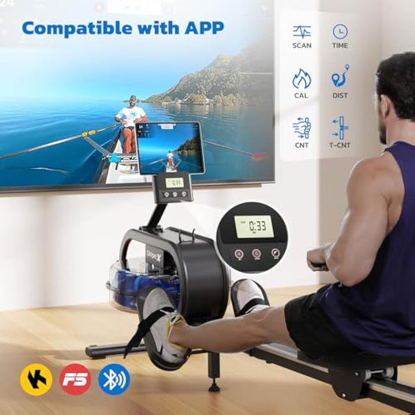 Dripex Rowing Machines for Home Gym, Water Rowing Machine, Adjustable 6 Levels Water Resistance, 150KG Weight Capacity, Bluetooth, LCD Monitor & Tablet Holder for Full Body Workout