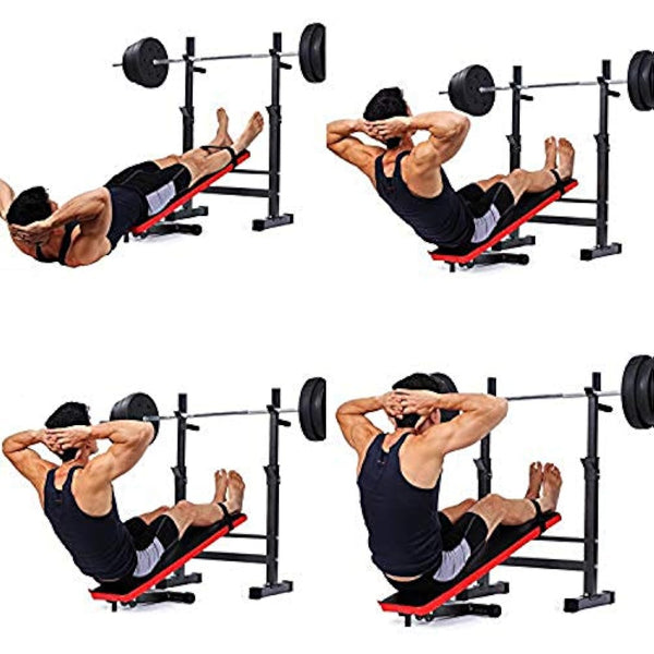 ISE Multifunction Weight Bench Fitness Weight Training Bench Set with 5 Levels Adjustable Shelf（91-110CM）and Dip Handles, Home/Gym Exercise Foldable, SY-544