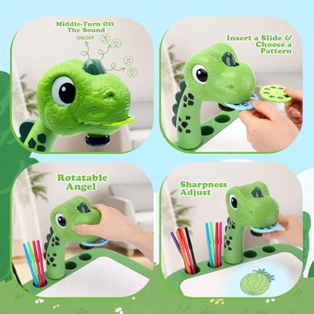 Dinosaur Drawing Projector Table with 72 Patterns Drawing Board Kids Art Tables with Pens,Pencils,Crayons,Scrapbook,Sticker Book,Unicorn Stickers,Stamps （12.6 * 9.5 * 14.5 inches）
