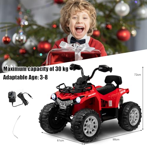 COSTWAY 12V Electric Kids Quad Bike, Battery Powered Ride on Car ATV with Head lights, Music, MP3, Storage Basket, Backward Function, for Boys and Girls Aged 3-8 Years (Black)