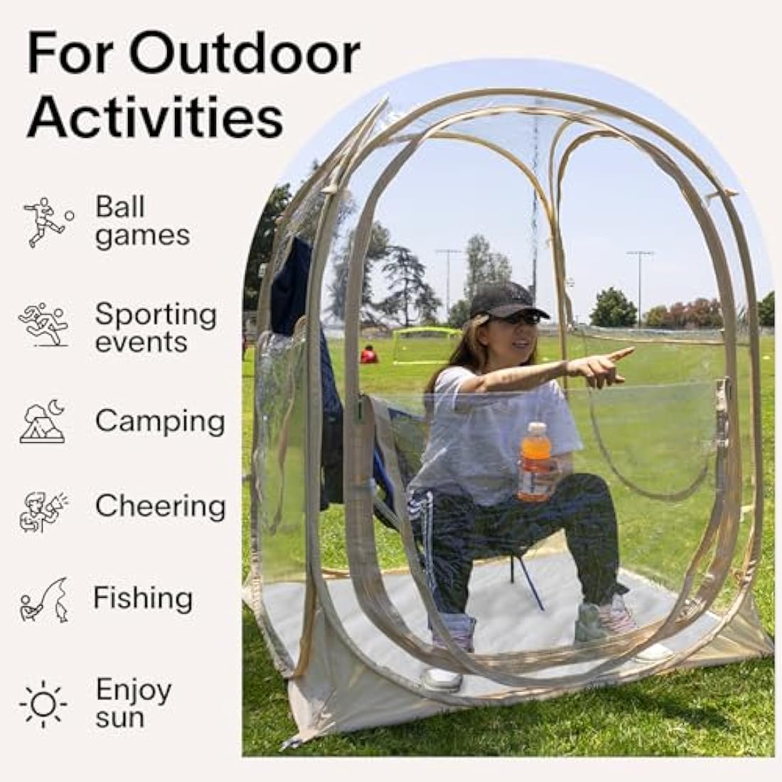 EighteenTek Sports Tent Weather Proof Pod Bubble Tent Outdoor Instant Pop Up Shelter Clear Large Specious 4-6 Person Lightweight Portable Patent Pending