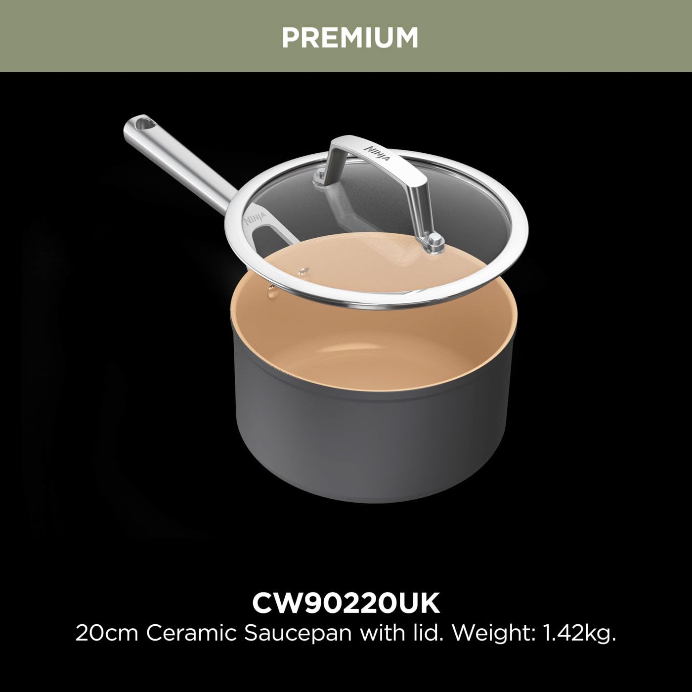 Ninja Extended Life 28cm Ceramic Frying Pan, Non-Stick (No PFAs, PFOAs, Lead or Cadmium), Induction Compatible, Stainless Steel Handle, Oven Safe to 285°C, Grey & Terracotta, CW90028EUUKDB