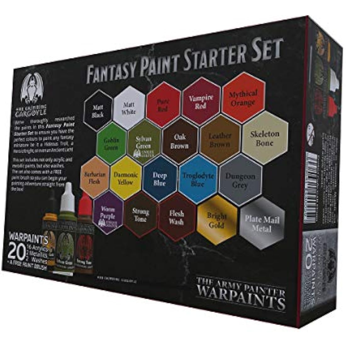 Grinning Gargoyle Fantasy Miniature Paint Set - 20x Miniature Paints including Brush - Starter Set for Tabletop Figures & DnD