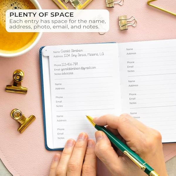 Clever Fox Address Book with alphabetic tabs - PU Leather Telephone and Address Book for Keeping Contacts Safe, Contact Organizer Journal, Small Size (10.5 x 14cm), Hardcover, Mystic Blue