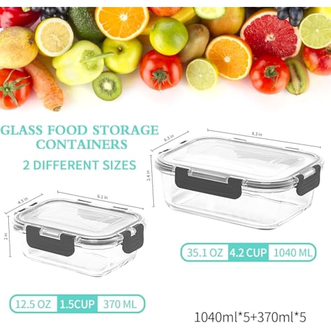 Skroam 10 Pack Glass Food Storage Containers with Lids, Glass Airtight Meal Prep Container Set for Lunch, on the Go, Leftover, Kitchen Pantry Organizers and Storage, BPA Free & Leak Proof