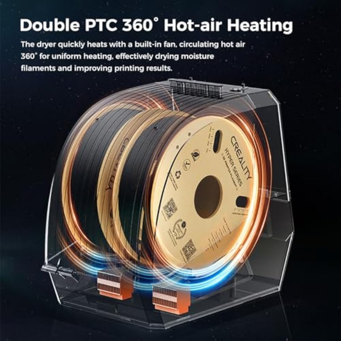 Creality Official Space Pi Filament Dryer Plus, 2 Rolls 3D Printer Filament Dryer Box 360° Hot-Air Heating with Fan, Upgraded Filament Dehydrator Storage Box for 1.75/2.85mm PLA PETG ABS TPU Material