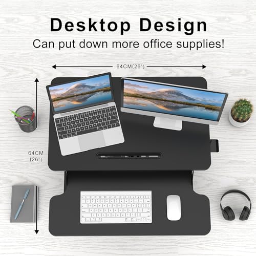 ERGOMAKER Standing Desk Converter, 26"/64cm Wide Height Adjustable Quick Sit to Stand Up Desk Riser for Dual Monitor