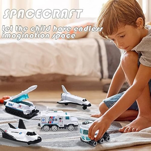 Diecast 6PCS Explore Space Spaceship Gift Set, Rocket Shuttle Toy Probe Mobile Lab Mini Space Fleet Toys for Boys Girls 3 Years Old and Up Creative Gifts