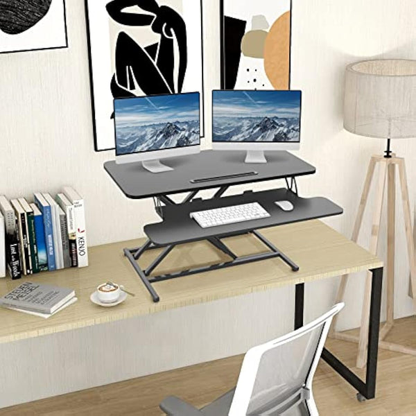 ERGOMAKER Standing Desk Converter, 36"/91cm Wide Height Adjustable Quick Sit to Stand Up Desk Riser for Dual Monitor