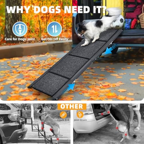 Papettly Folding Dog Ramp - 158 * 44CM, Anti-Slip Surface, Portable Pet Stair Ramp for Large Dogs Up to 250LBS/113KG, Suitable for Cars, SUVs & Trucks