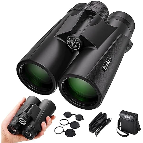 Ecokra 12x42 HD Binoculars for Adults, Super Bright High Power Compact Binoculars with Large View, Clear Low Light Night Vision, BAK4, FMC Prisms for Bird Watching Hunting Stargazing
