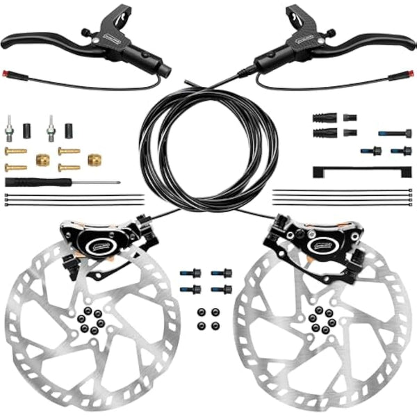 DYISLAND E-Bike Hydraulic Disc Brake Set 4-Pistons/2-Pistons, 2-PIN/3-PIN Pre-Bled with Mineral Oil Brakes Kit，Front and Rear Set，with 180mm 2.3mm Thick Rotors