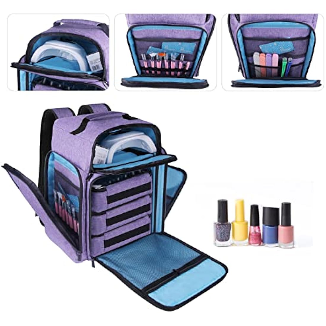 Famard Nail Polish Organiser Backpack - Holds 108 Bottles(15ml - 0.5 fl.oz) and 1 Nail Lamp, with 3 Removable Storage Case for Nail Varnish Tech