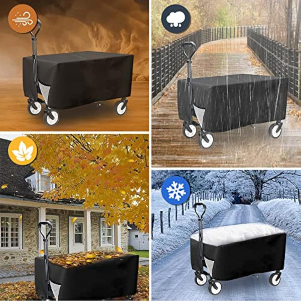 Folding Wagon Cover, Garden Wagon Cover, 600D Heavy-Duty Fabric Waterproof Dustproof UV Resistant, 38"D x 22"W x 20"H (Black)
