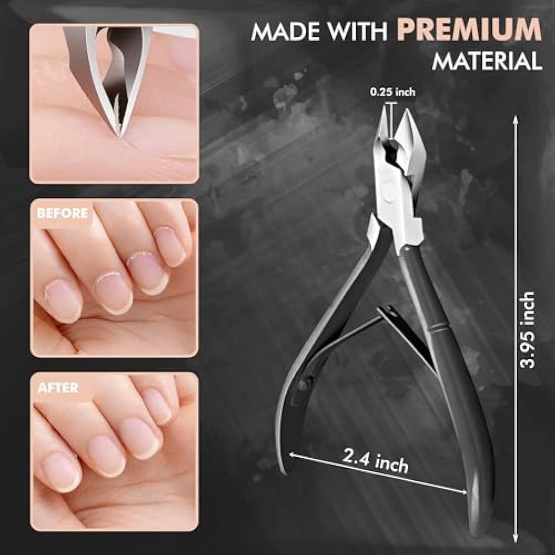 SENBACH Cuticle Trimmer with Pusher, Remover Nipper Professional Stainless Steel Cutter Clipper Durable Pedicure Manicure Tools for Fingernails and Toenails (Black) (1548)