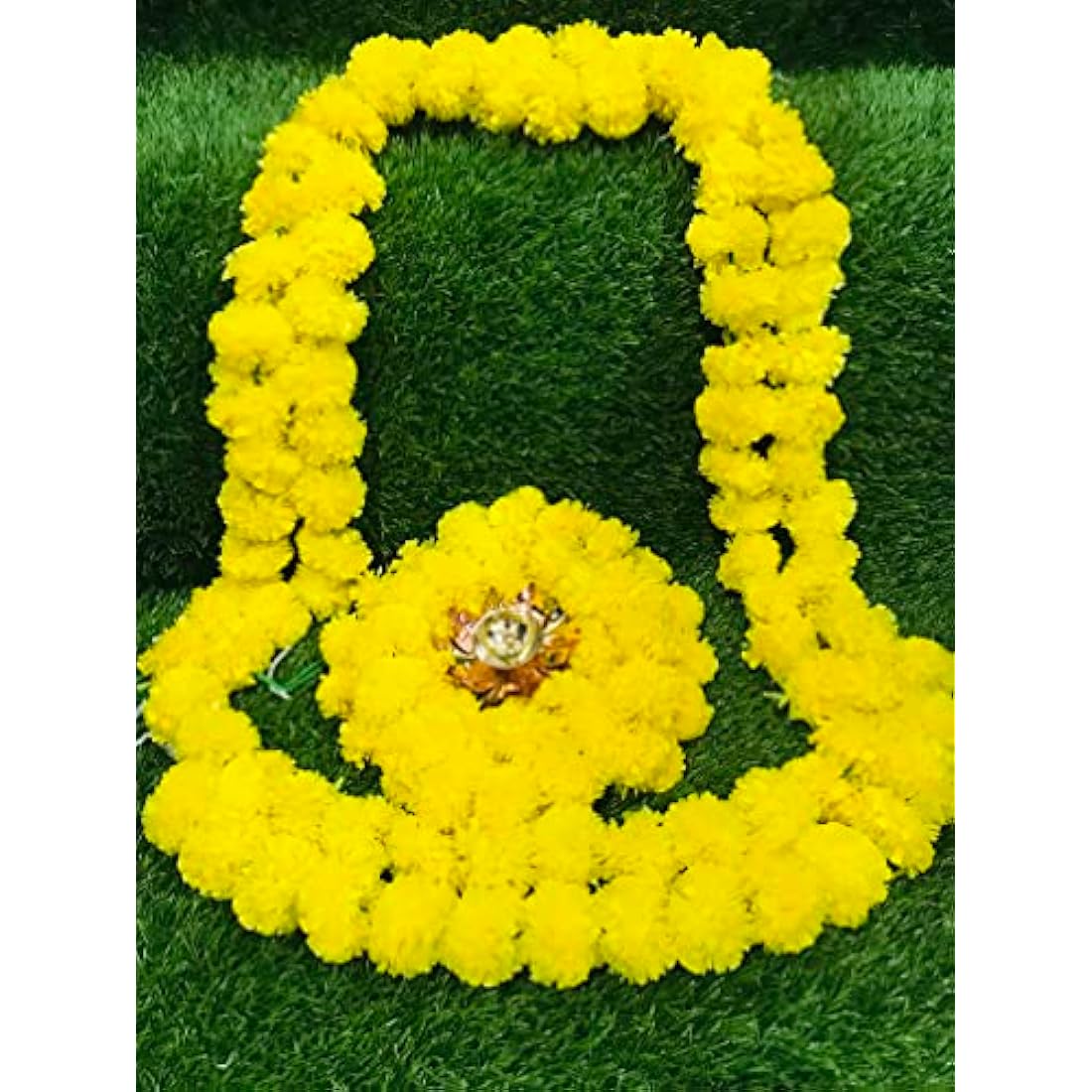 5 PC - 5 feet Artificial Marigold Garland Indian/American Wedding Party, Faux Garlands Wedding Garland, Diwali Decoration, Mantle Decoration, Diwali, Spring Bush Floral! (Yellow)