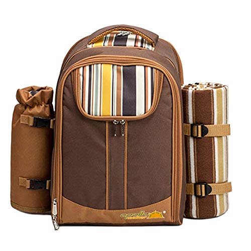 apollo walker 2 Person Picnic Backpack Picnic Bag Hamper Cooler Bag with Tableware Set & Blanket (BROWN)