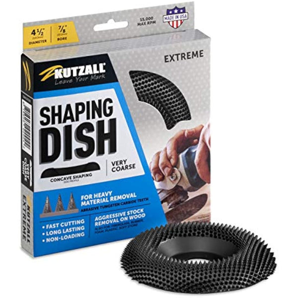 Kutzall Extreme Shaping Dish - Very Coarse, 4-1⁄2" (114.3mm) Dia. X 7⁄8" (22.2mm) Bore - Woodworking Angle Grinder Attachment for DeWalt, Bosch, Milwaukee, Makita. Abrasive Tungsten Carbide, DW412X120